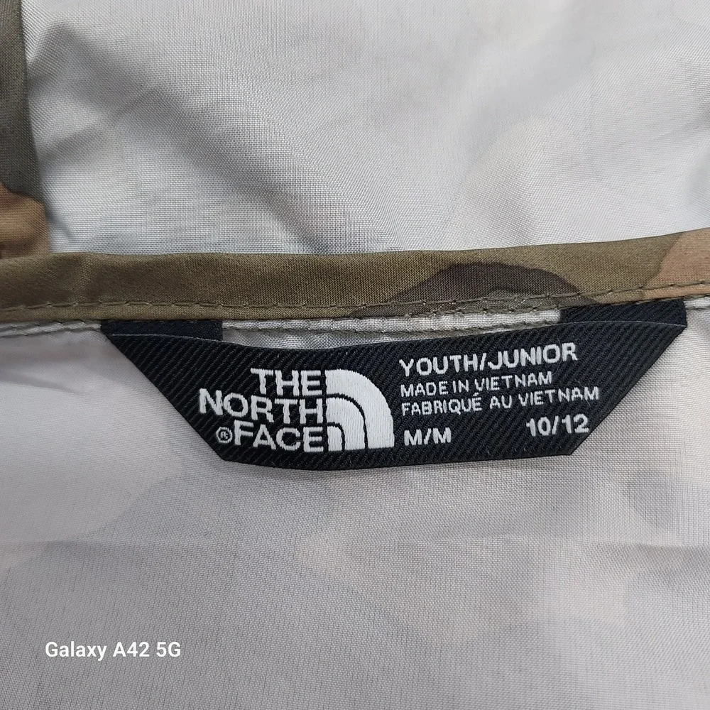 The North Face Youth Windwall Camo Hooded Windbreaker Jacket Brown Green M 10/12